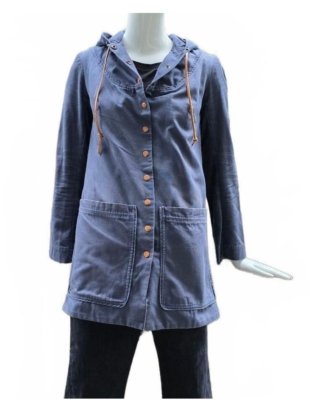 Rare Vintage Poppy von Frohlich Blue Hooded Chore Duster Coat
